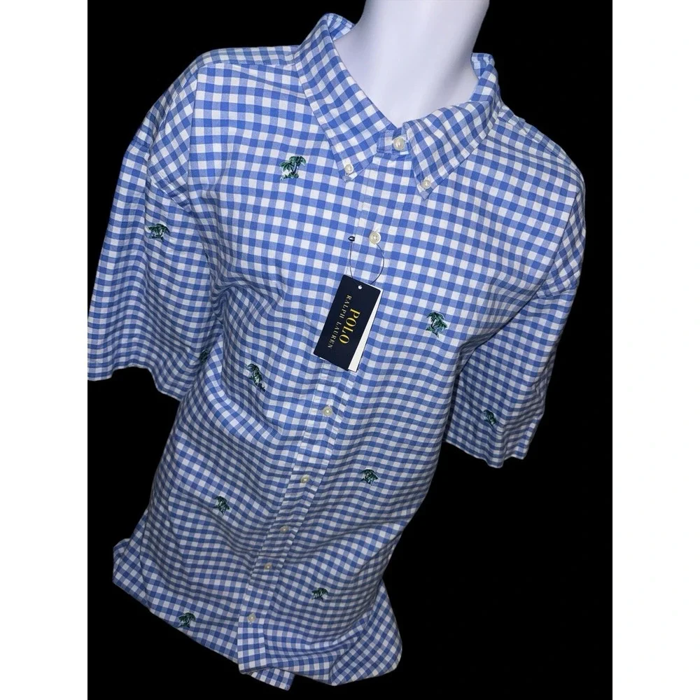 Polo Ralph Lauren 4XLT Palm Trees Short Sleeve‎ Button Down Oxford Shirt Gingham